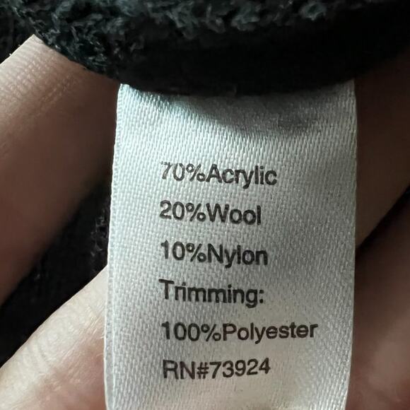 Ming Wang Black Faux Fur Cable Knit Open Wool Blend Cardigan Sweater 0X - Picture 12 of 13